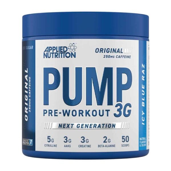 Applied Nutrition Original Pump Pre-Workout 3G Per 25 Servings Icy Blue Raz Flavour 375g