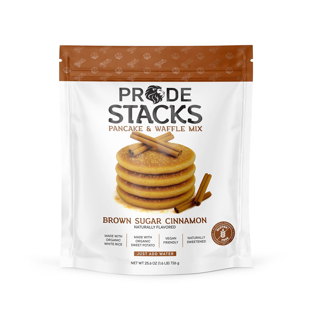 Pride Foods Rice N Grinds Stacks Pancake and Waffle Mix Brown Sugar Cinnamon Naturally Flavored 726g